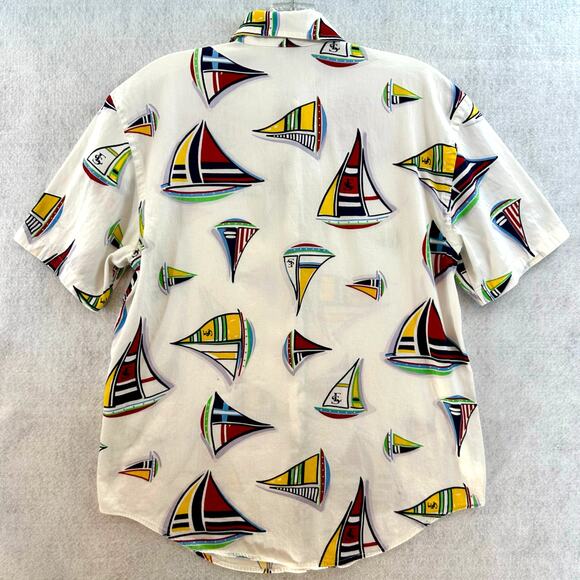 Escada Sport Size Small Top Button Down Sail Boat Short Sleeve Collar Nautical - Picture 2 of 9